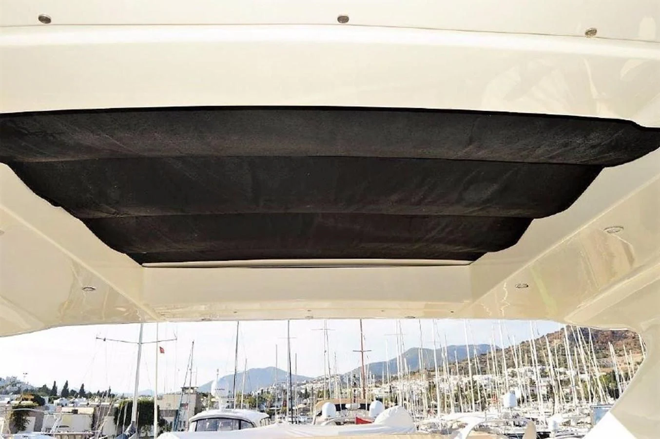 a view of a city from a balcony aboard BLACK SWAN Yacht for Sale