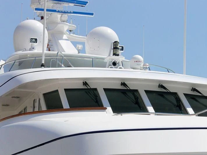 a white yacht with white domes aboard HALCYON Yacht for Sale