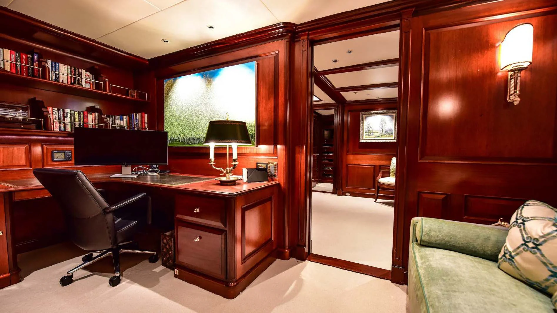 a room with a desk and a chair aboard HALCYON Yacht for Sale