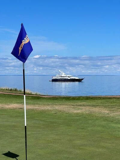 a flag on a flag pole aboard HALCYON Yacht for Sale