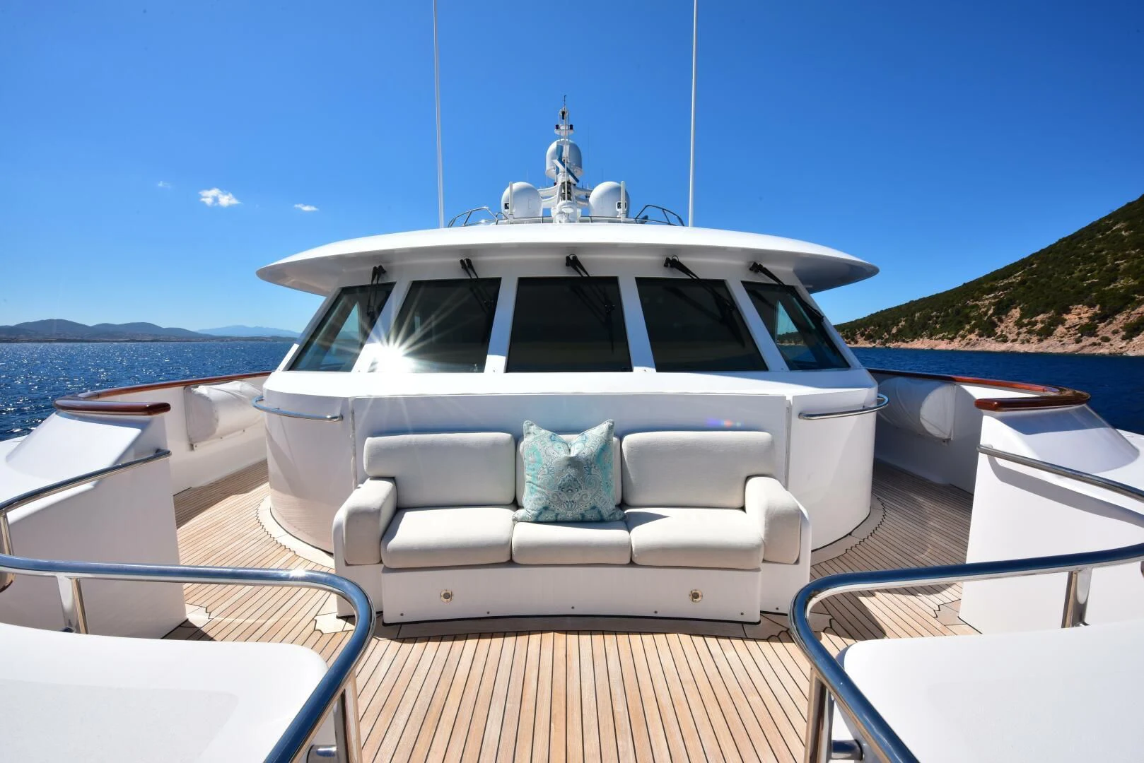 a white car on a boat aboard HALCYON Yacht for Sale