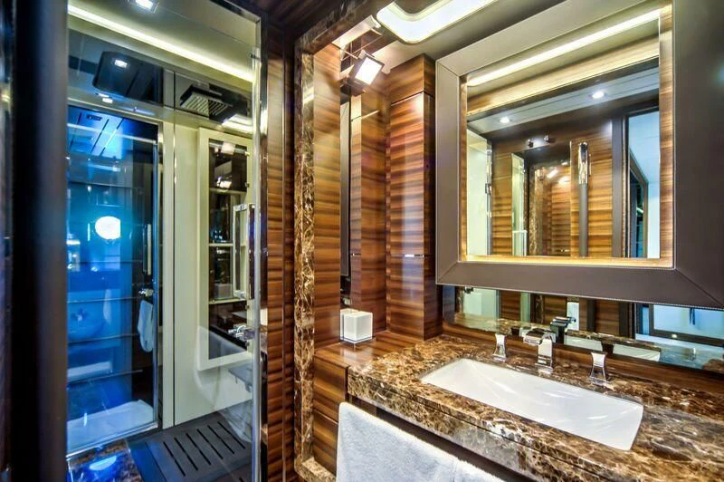 a bathroom with a marble counter aboard YUZHOU Yacht for Sale