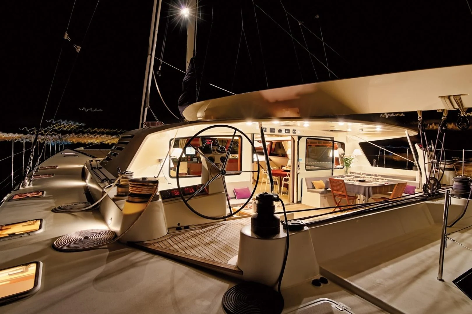 the inside of a boat aboard MIROVIA Yacht for Charter