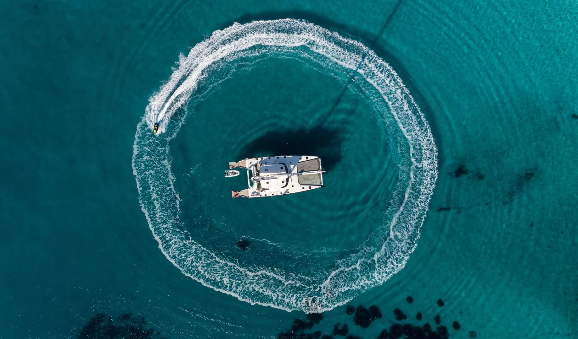 a circular object in the water aboard MIROVIA Yacht for Charter