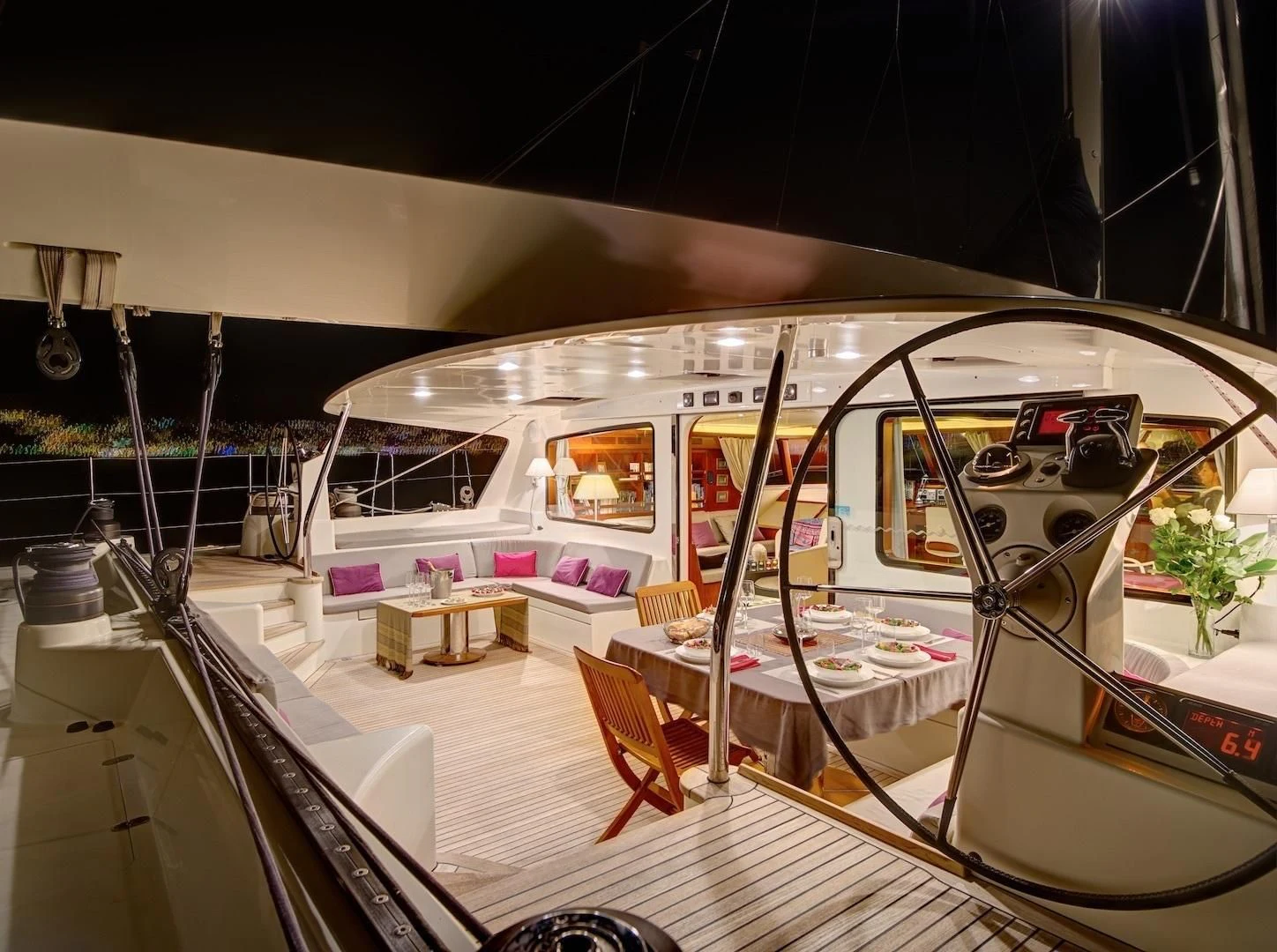 inside of a boat aboard MIROVIA Yacht for Charter