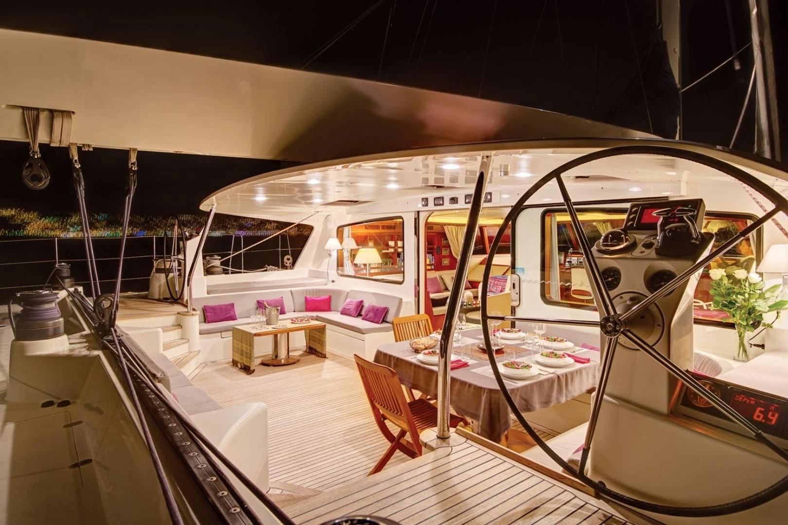 inside of a building aboard MIROVIA Yacht for Charter