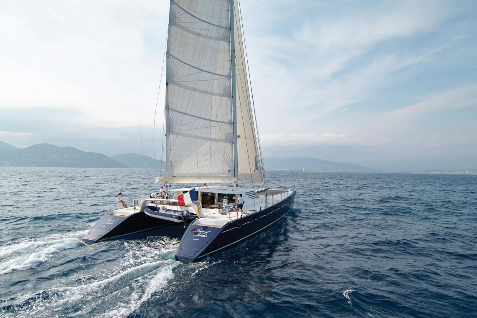 a sailboat on the water aboard MIROVIA Yacht for Charter