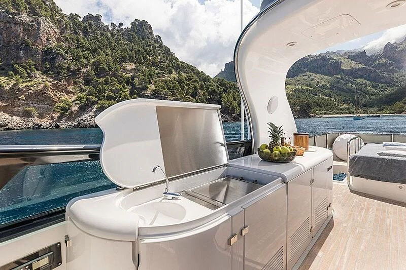 a white bathtub with a white sink and a large body of water aboard POBEDY I Yacht for Sale
