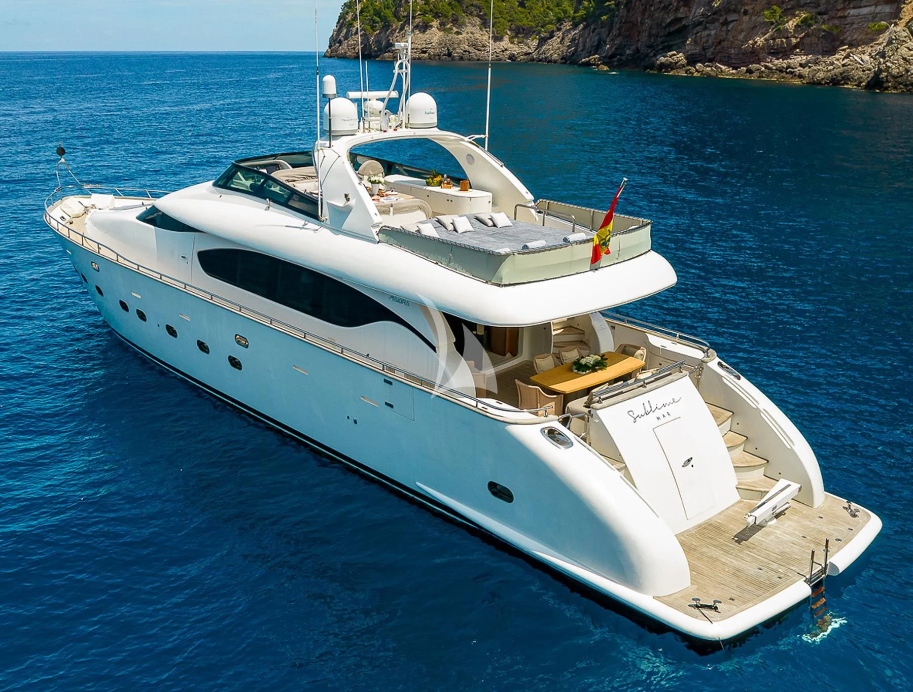 a white boat in the water aboard POBEDY I Yacht for Sale