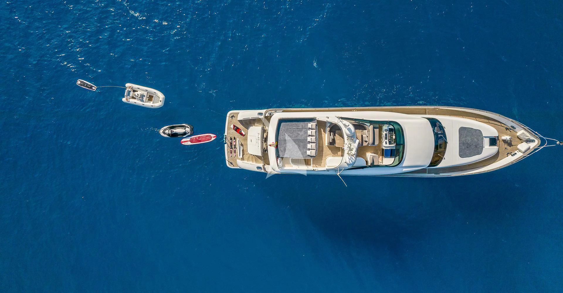 a high angle view of a boat aboard POBEDY I Yacht for Sale