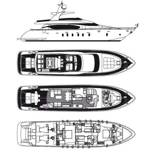 diagram, engineering drawing aboard POBEDY I Yacht for Sale