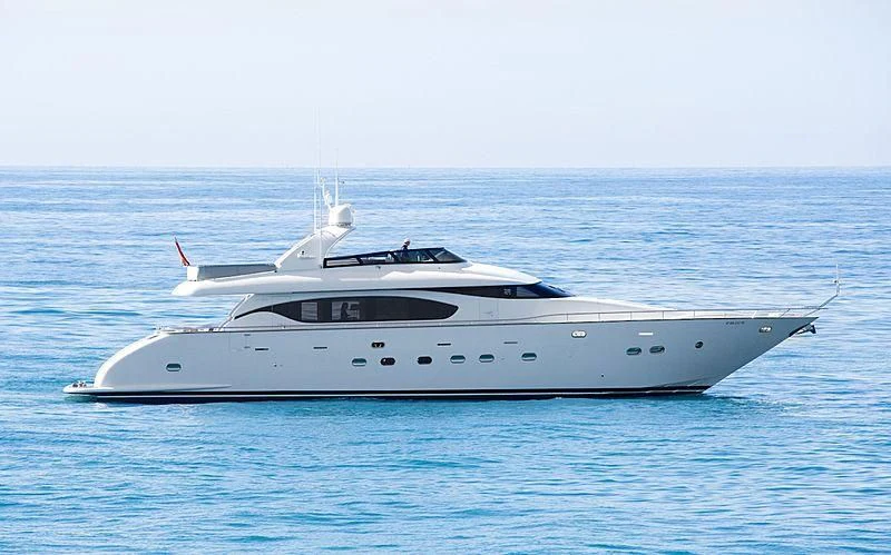 a white yacht in the water aboard POBEDY I Yacht for Sale