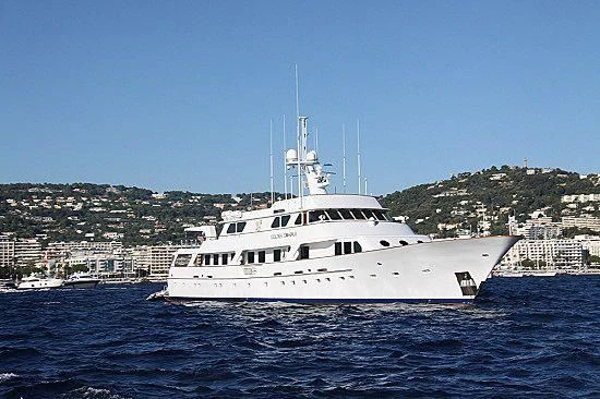 a white boat in the water aboard SHENANDOAH Yacht for Sale