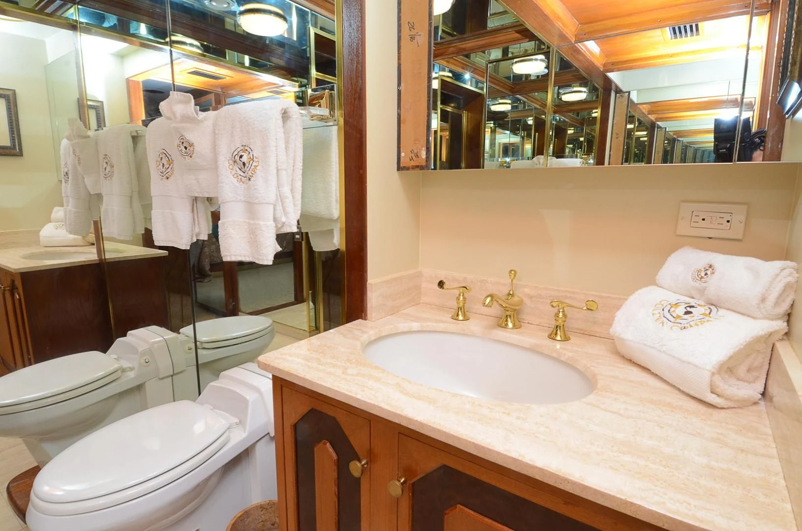 a bathroom with a sink and toilet aboard SHENANDOAH Yacht for Sale