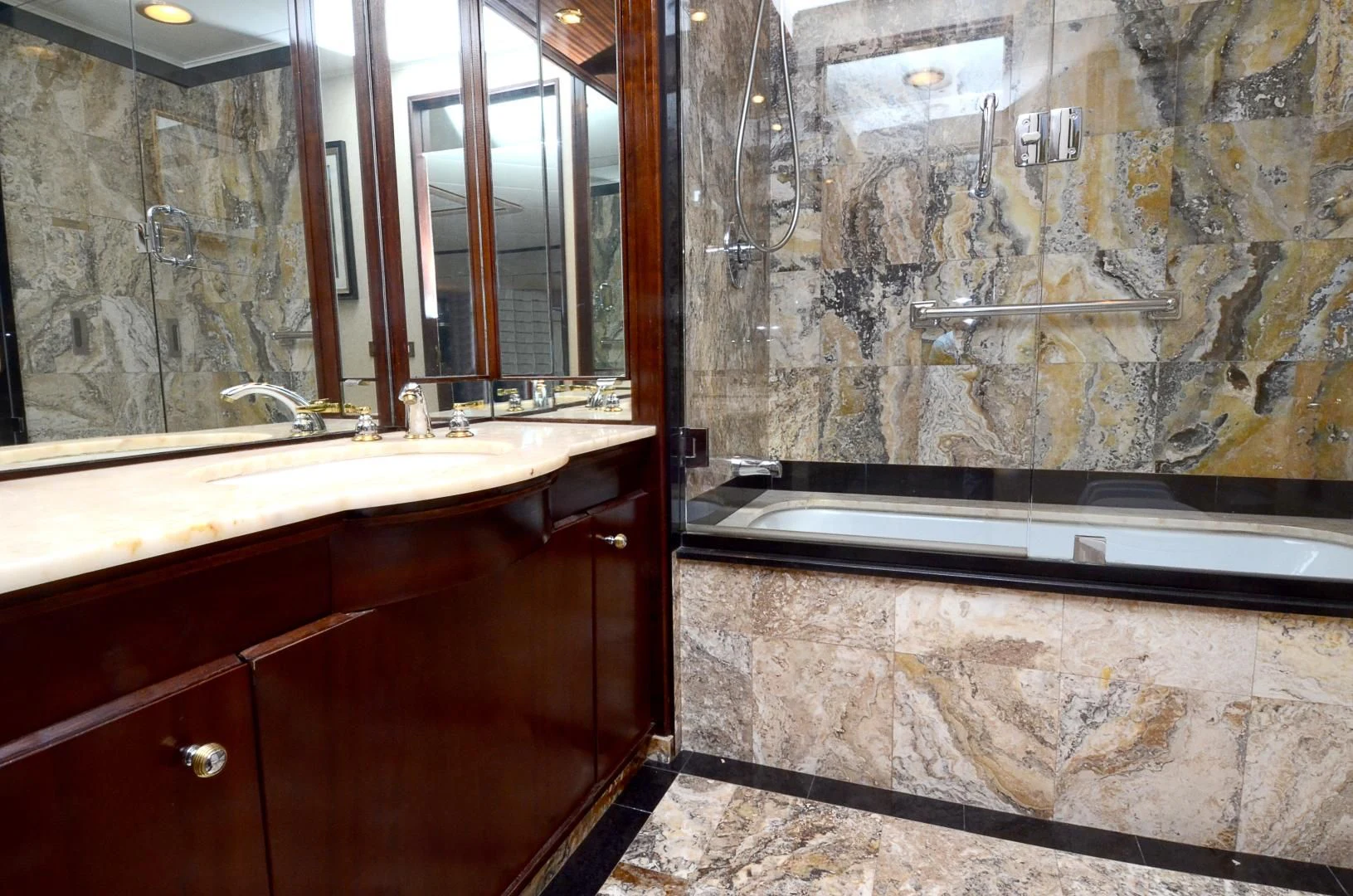 a bathroom with a marble counter top aboard SHENANDOAH Yacht for Sale