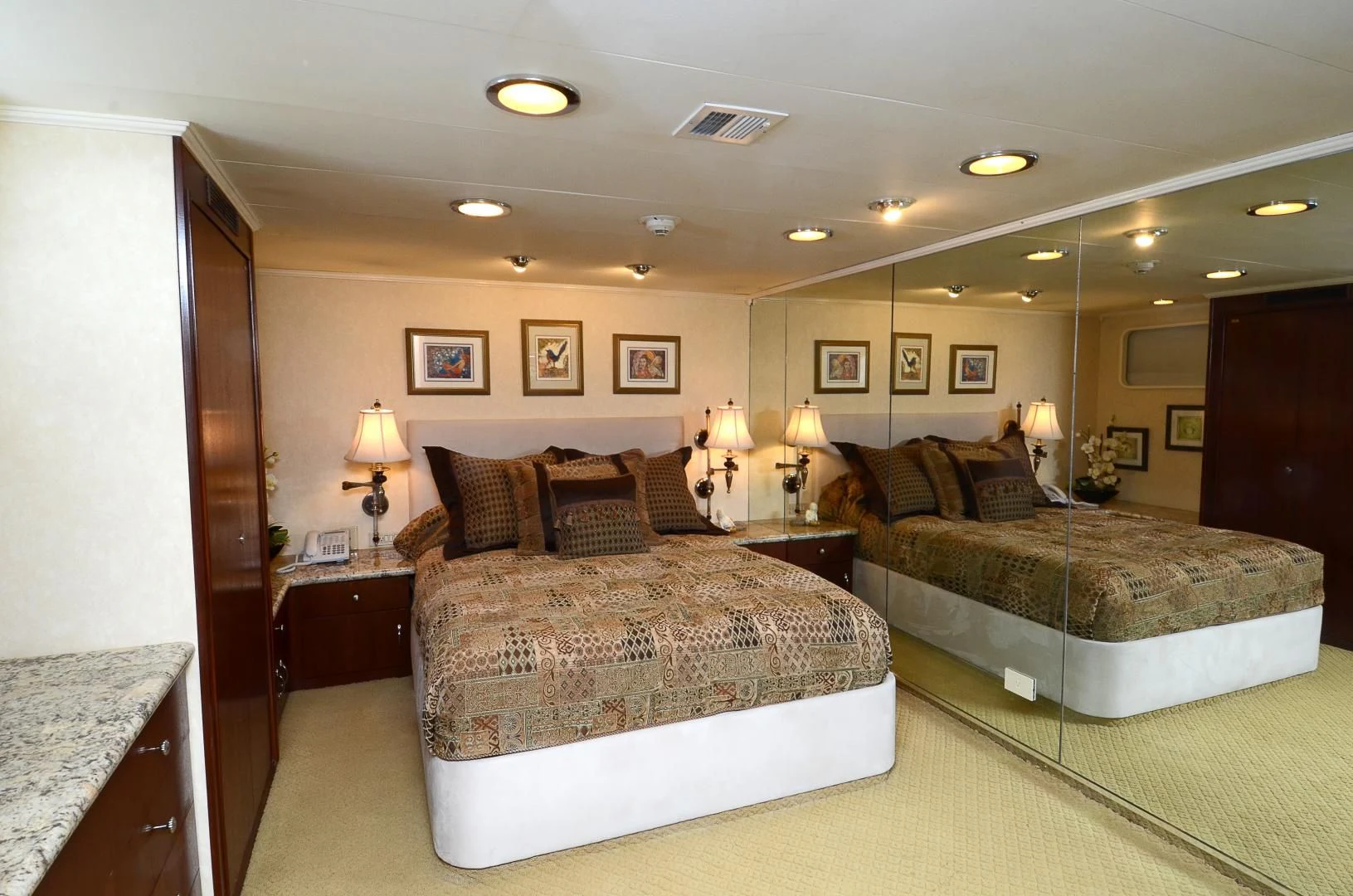 a hotel room with two beds aboard SHENANDOAH Yacht for Sale