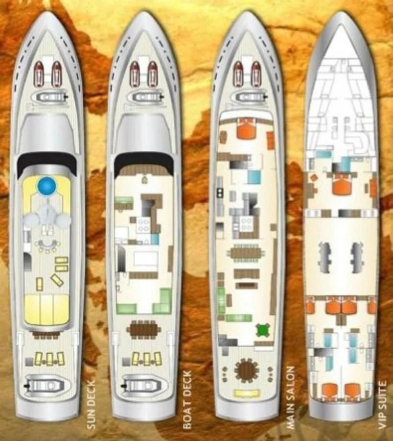 a row of skateboards aboard SHENANDOAH Yacht for Sale