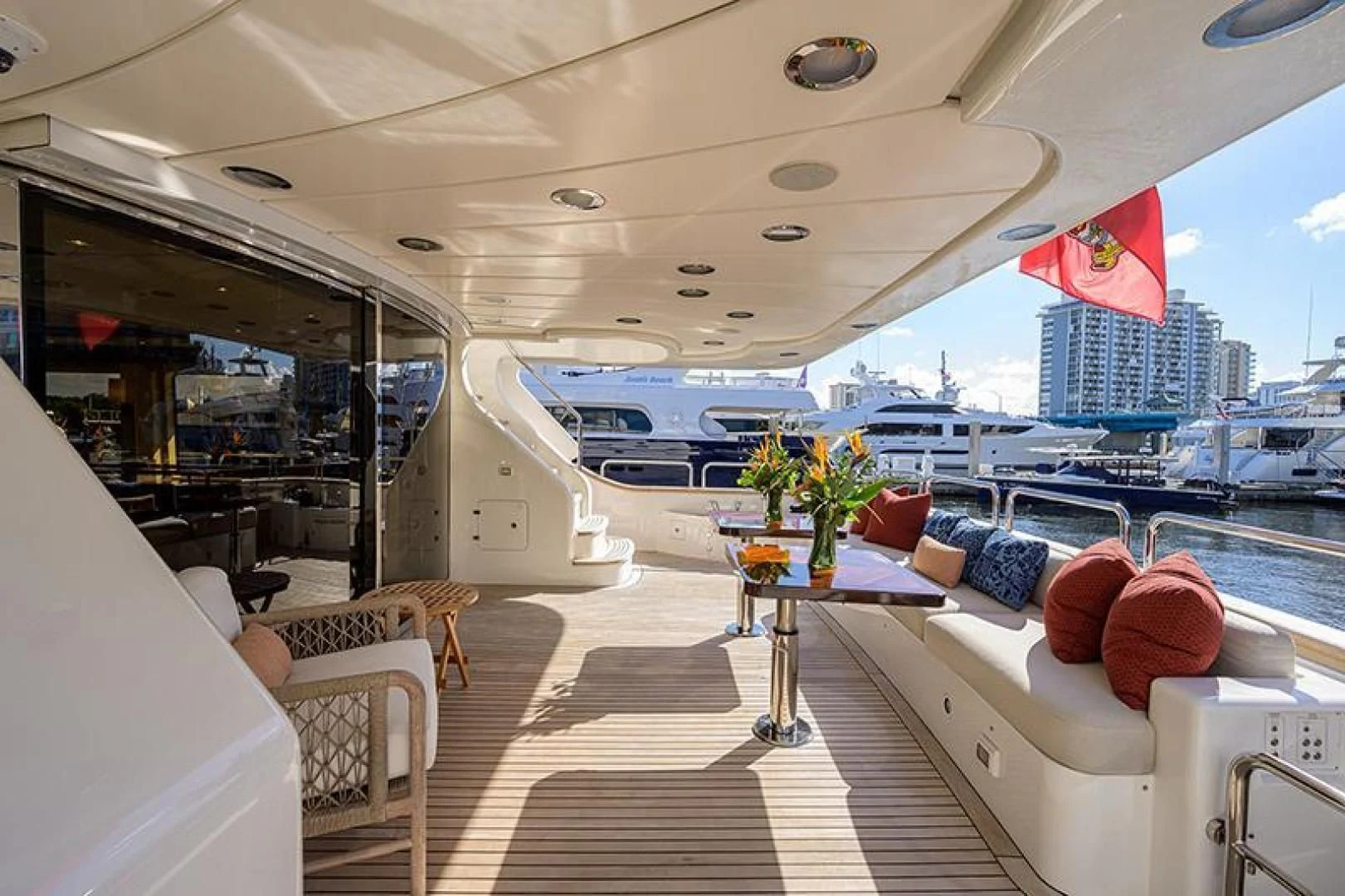 a boat with a table and chairs aboard ARTEMIS Yacht for Sale