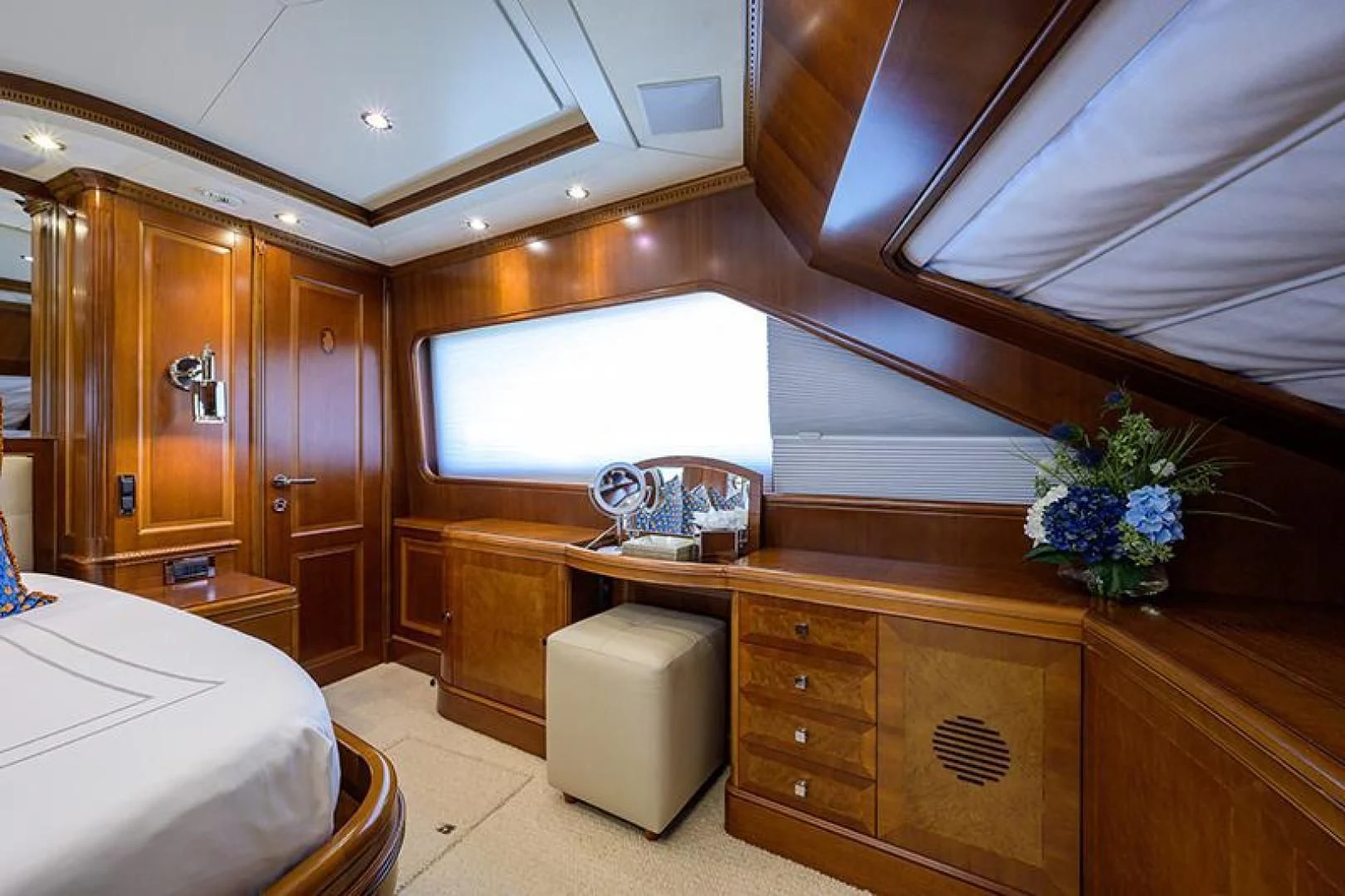 a bathroom with a large window aboard ARTEMIS Yacht for Sale