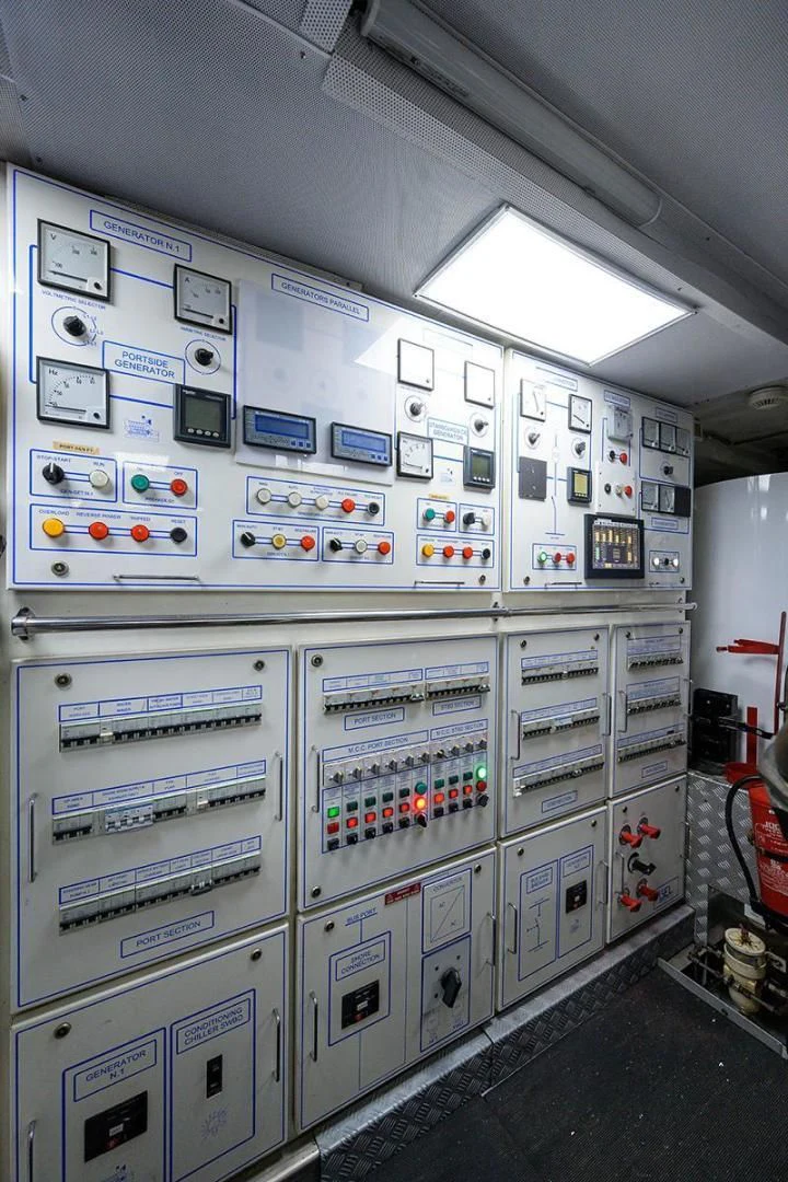 a room with a display of electronics aboard ARTEMIS Yacht for Sale
