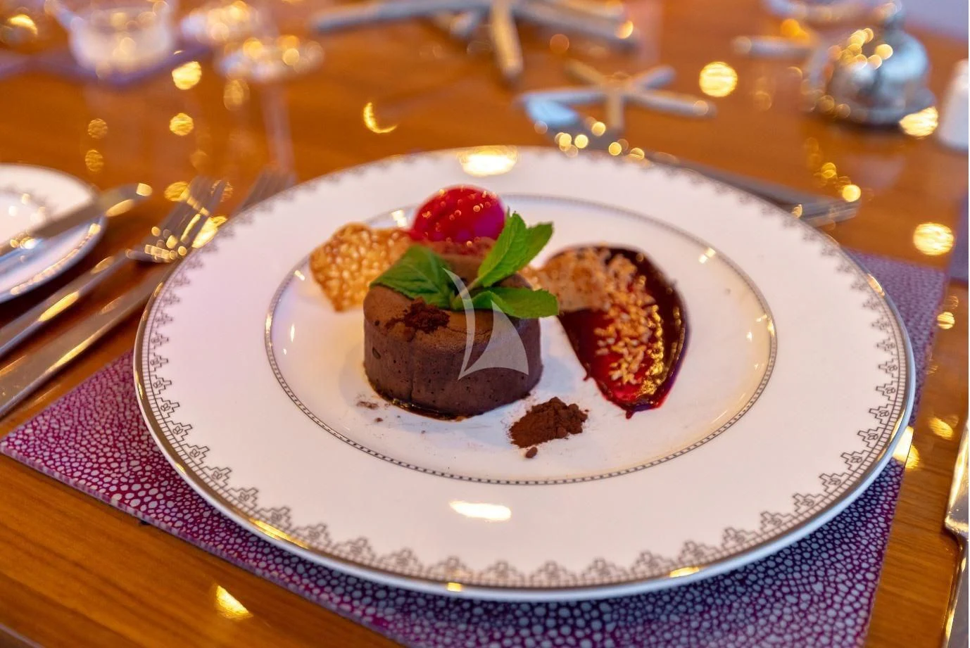 a plate of dessert aboard ARADOS Yacht for Charter