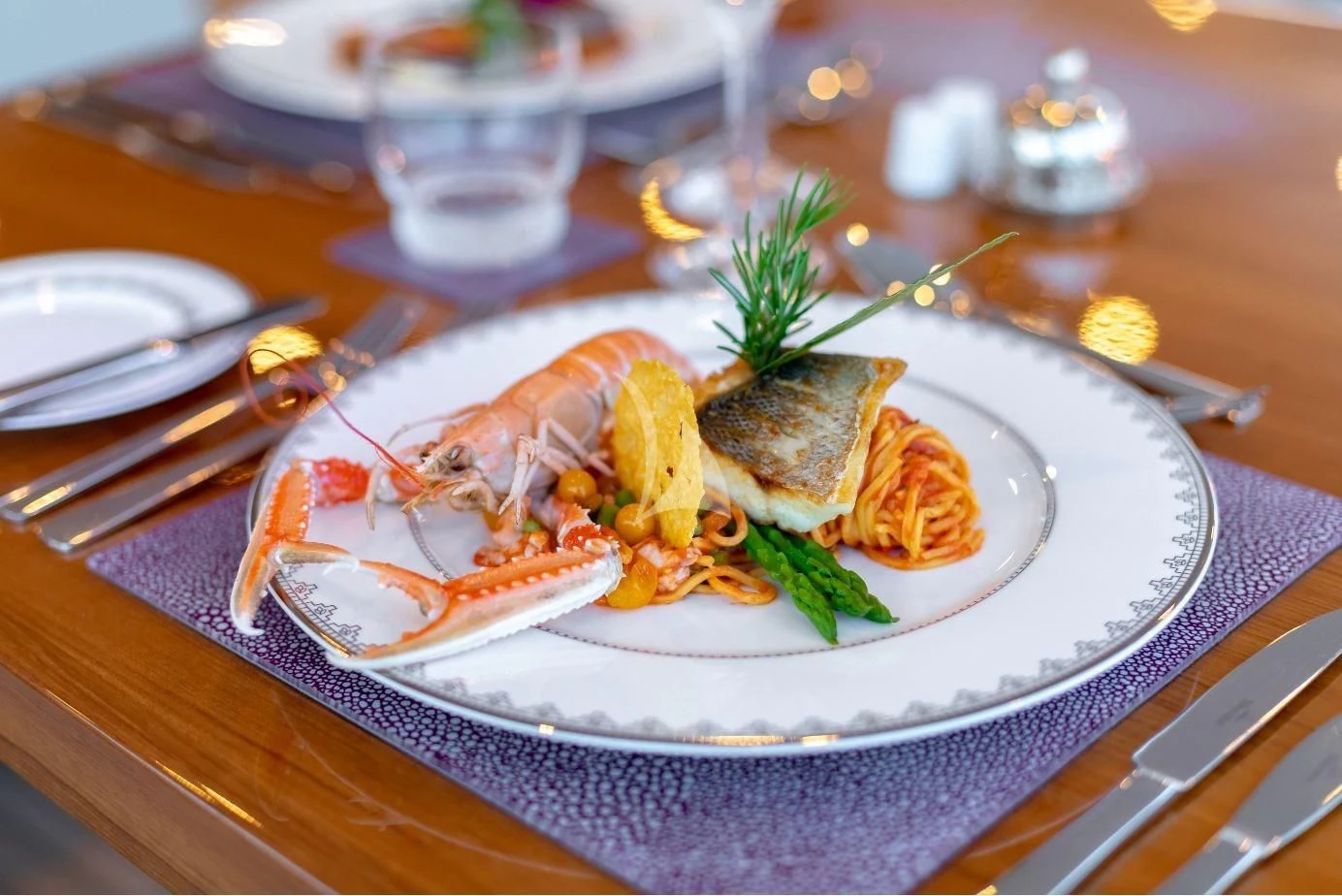 a plate of food aboard ARADOS Yacht for Charter