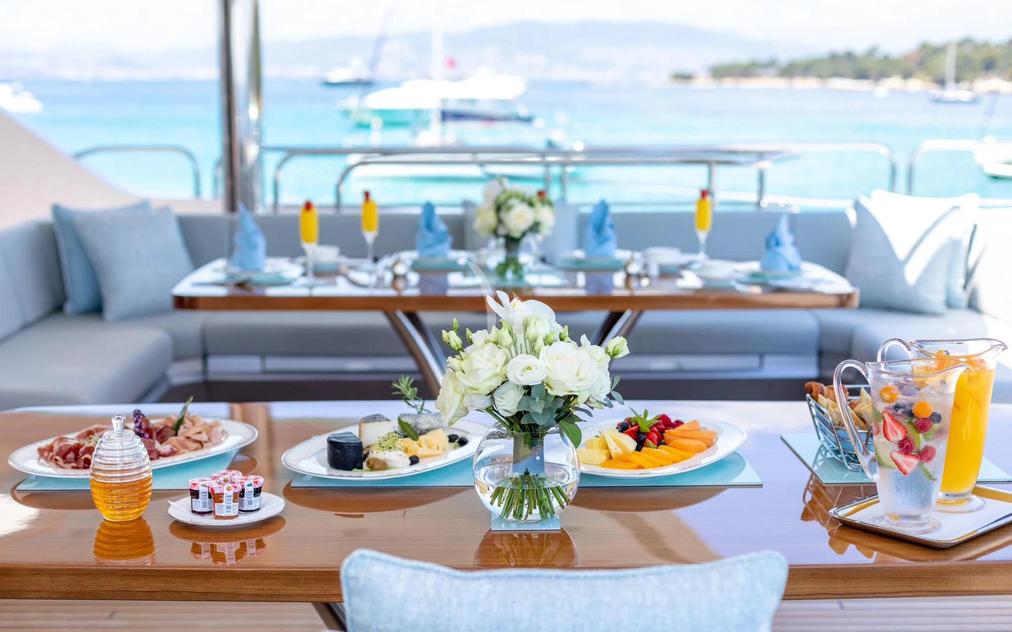 a table with food on it aboard ARADOS Yacht for Charter