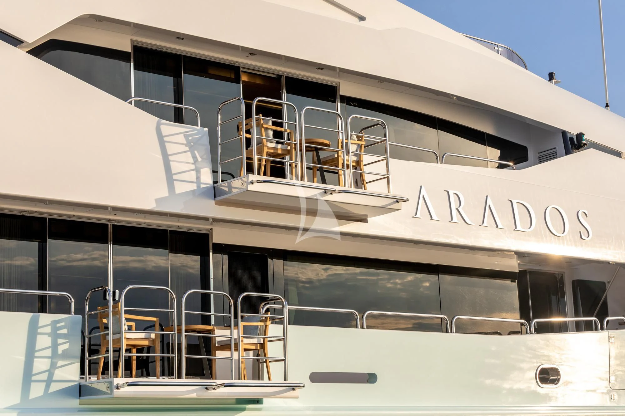 a building with a staircase aboard ARADOS Yacht for Charter