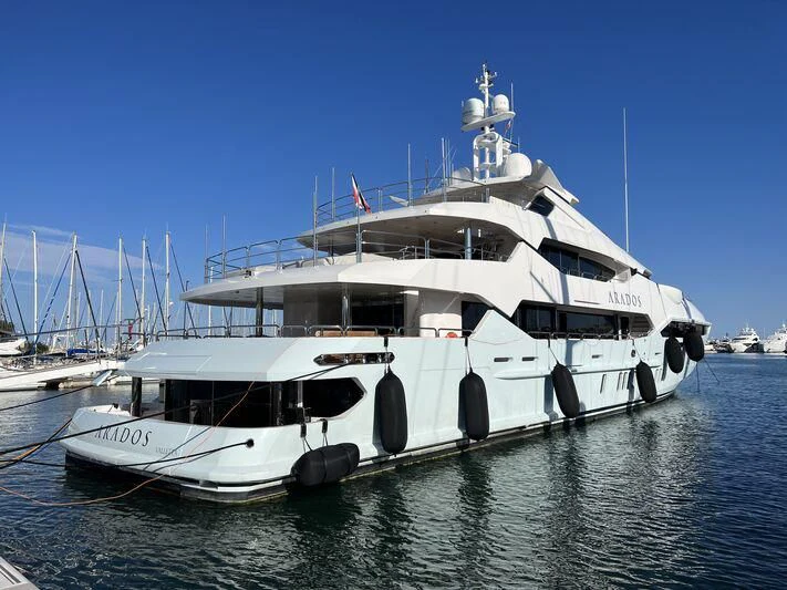 a large white boat in the water aboard ARADOS Yacht for Charter