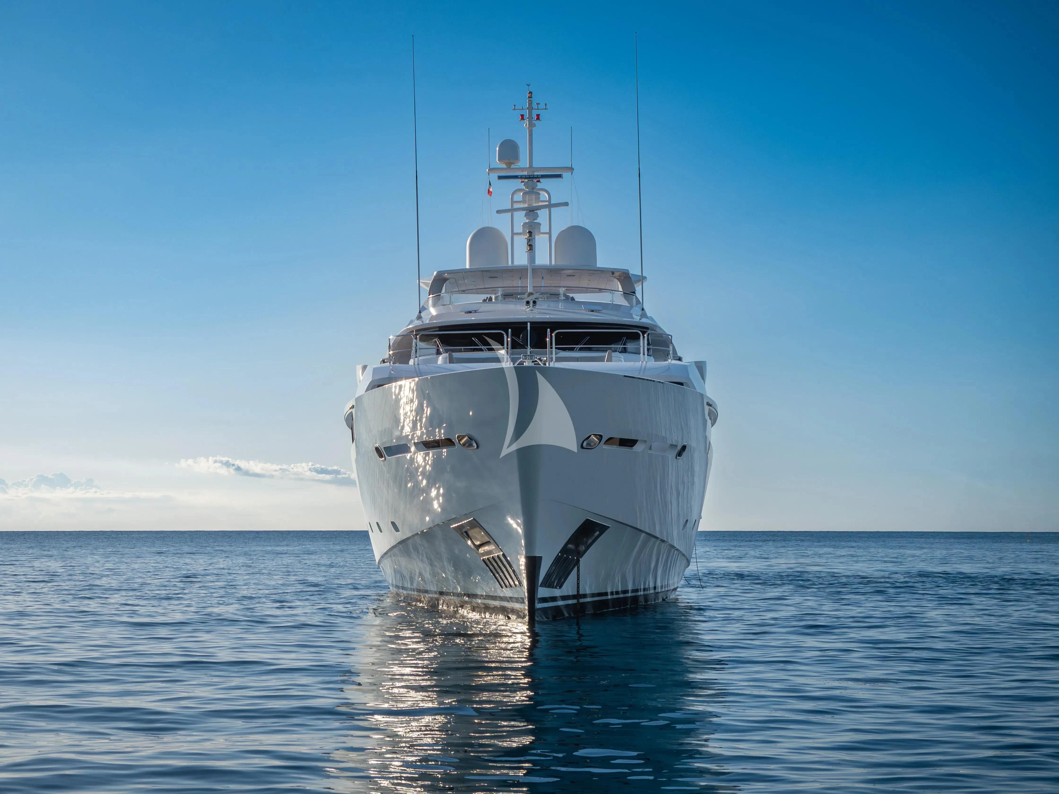 a large white ship in the water aboard ARADOS Yacht for Charter