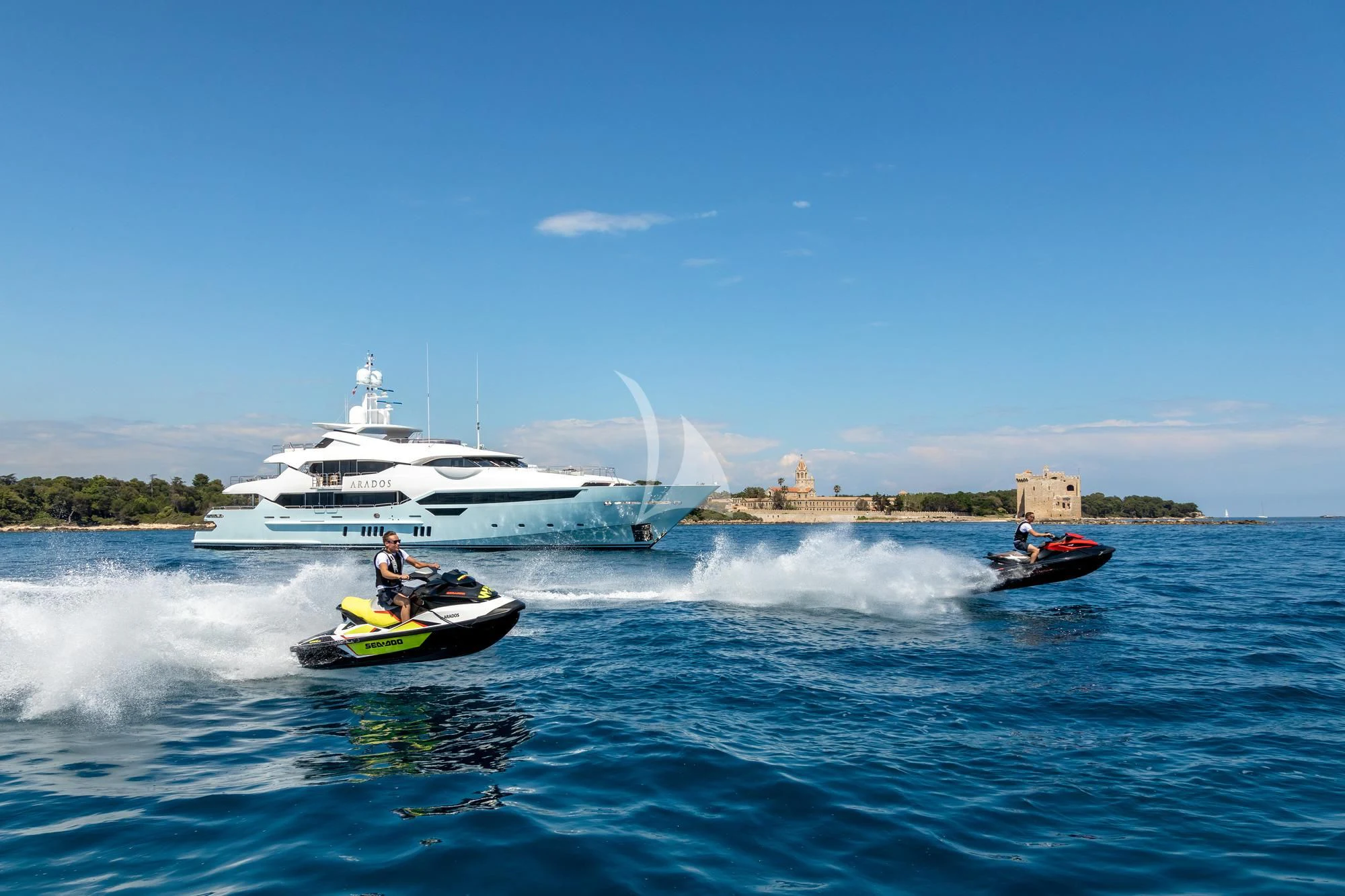 a boat and a boat on water aboard ARADOS Yacht for Charter