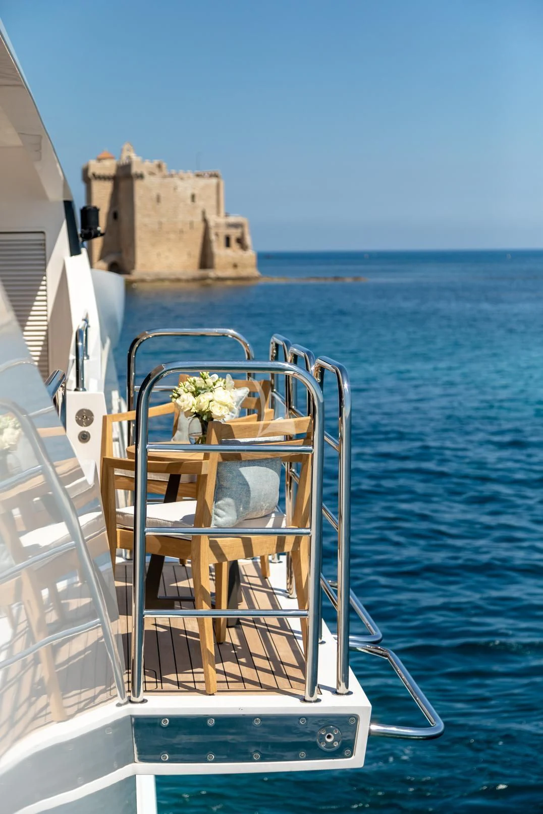 a boat with flowers on it aboard ARADOS Yacht for Charter