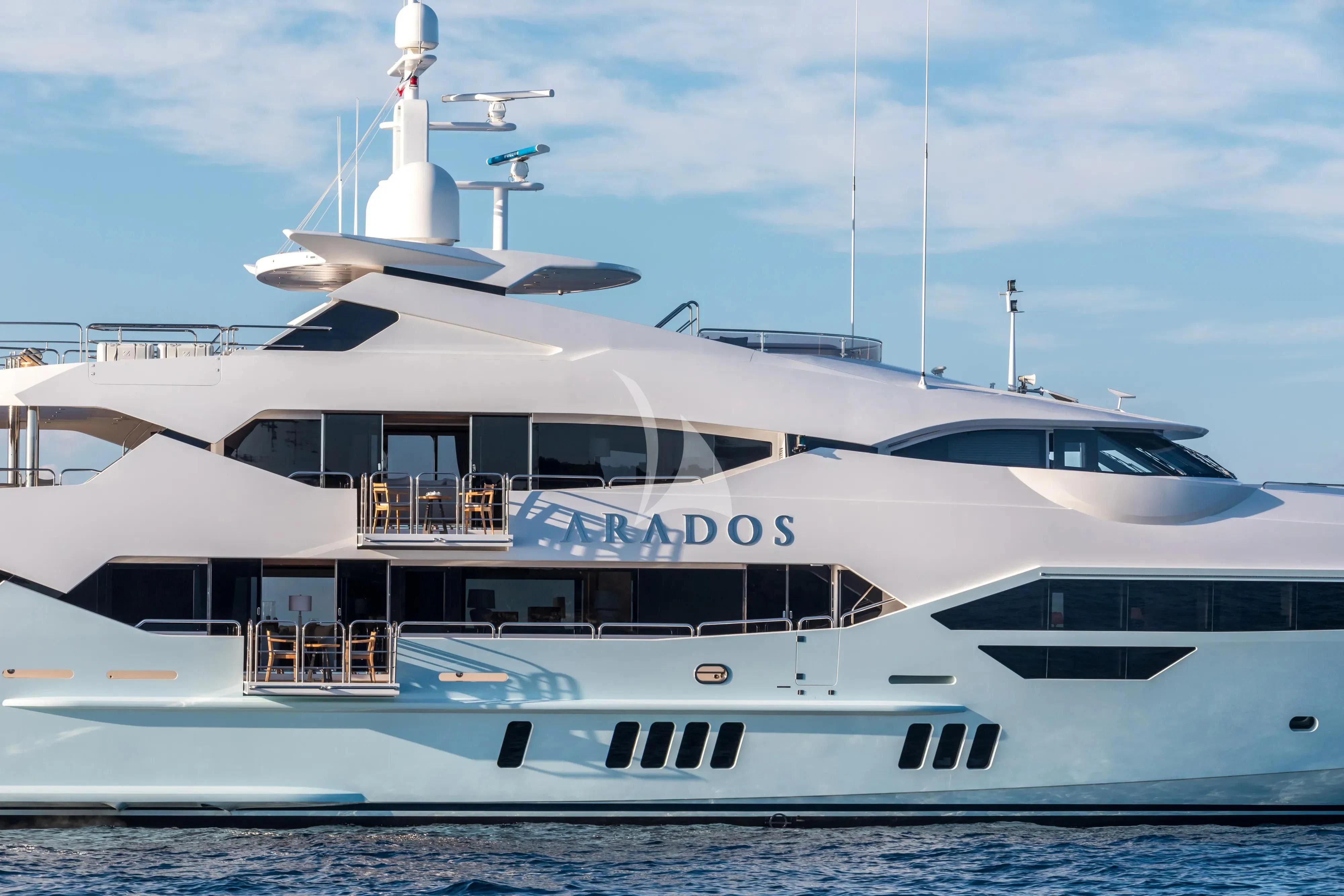 a white yacht on the water aboard ARADOS Yacht for Charter