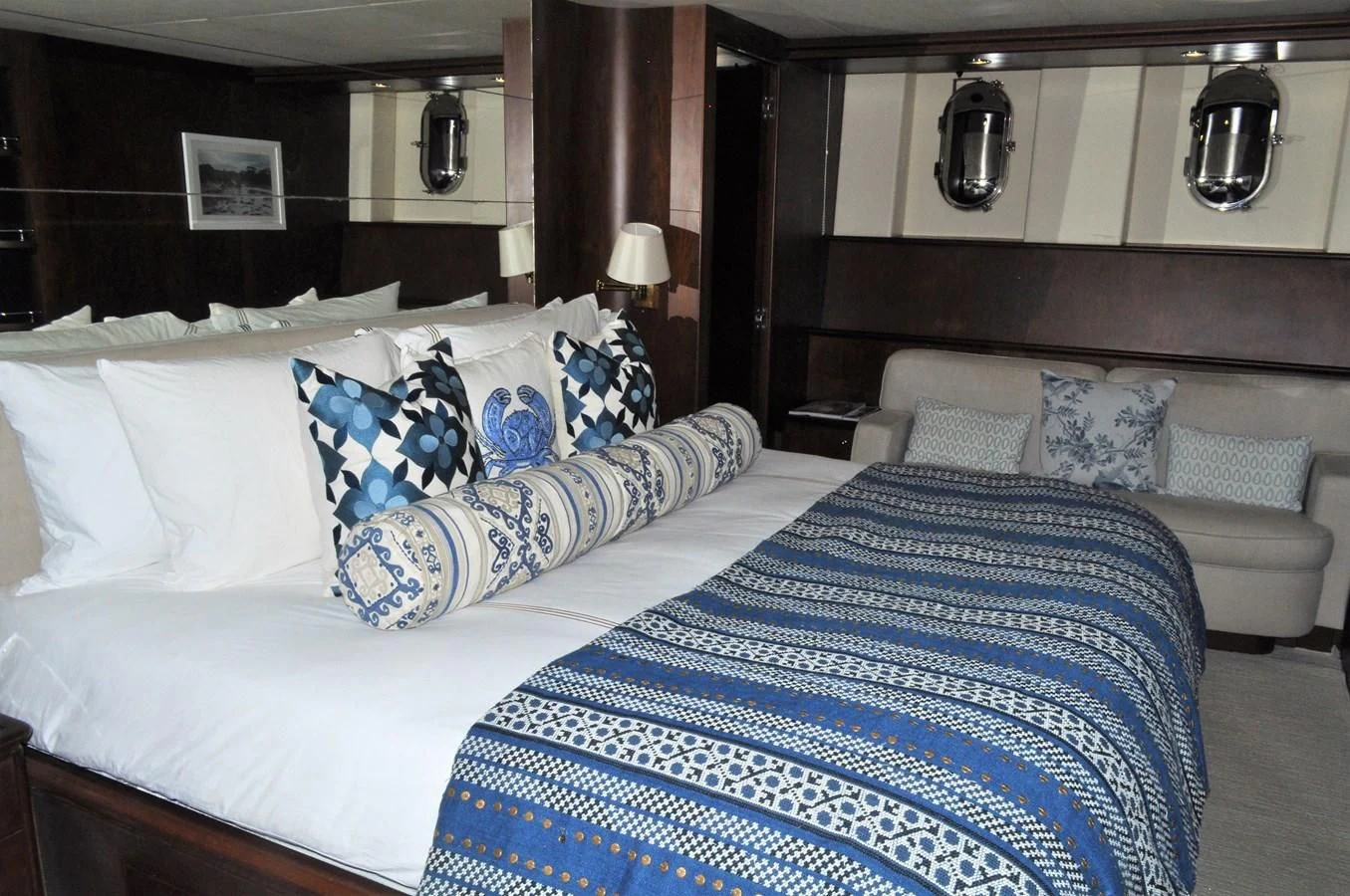 a couple of beds in a hotel room aboard REFLECTION Yacht for Sale