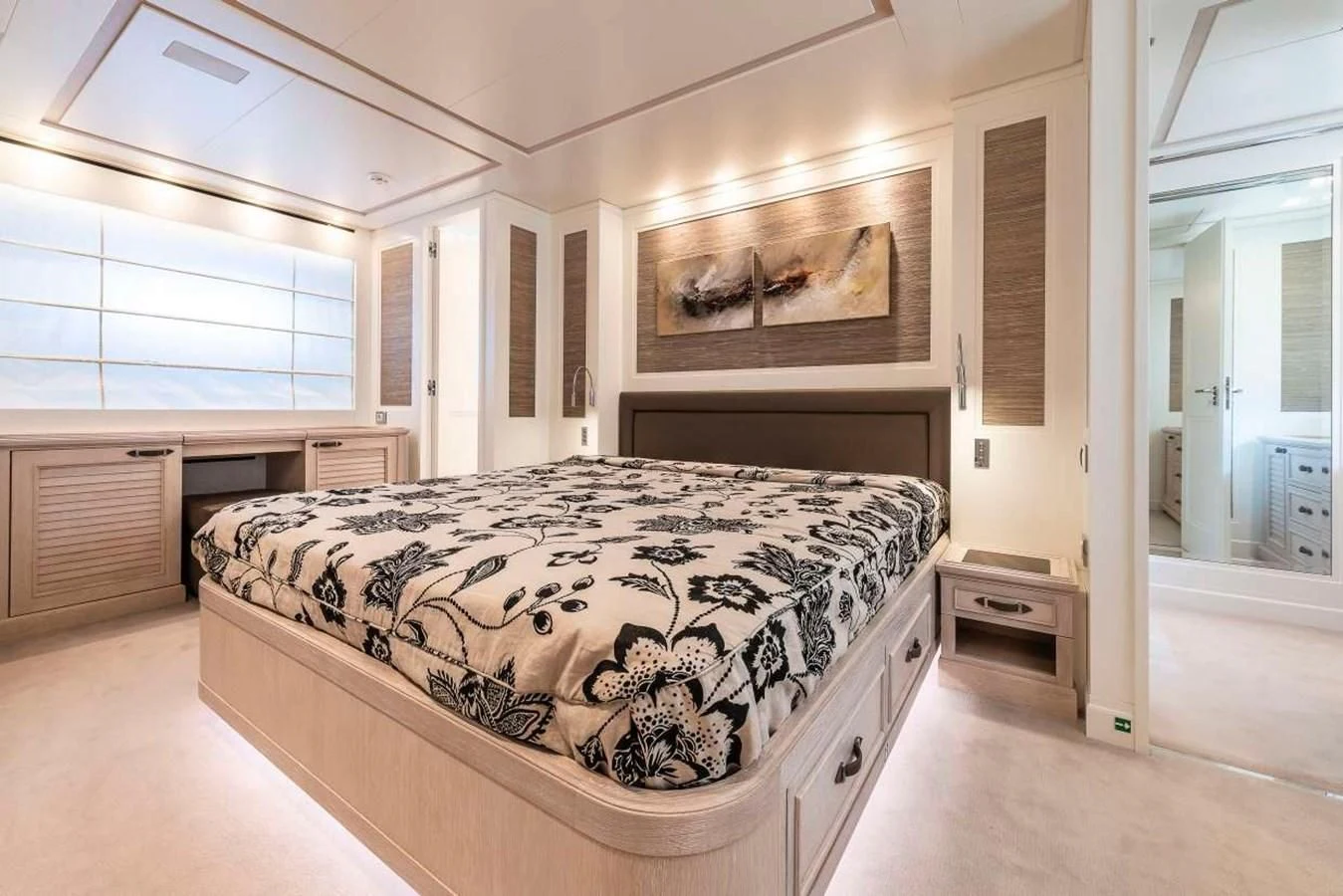 a bedroom with a large bed aboard 2011 SANLORENZO SD92 FLYBRIDGE Yacht for Sale