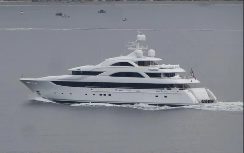 a white yacht in the water aboard SATORI Yacht for Sale
