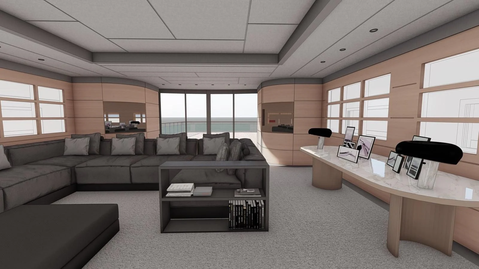 a living room with a couch and a table aboard SOFIA 3 Yacht for Sale