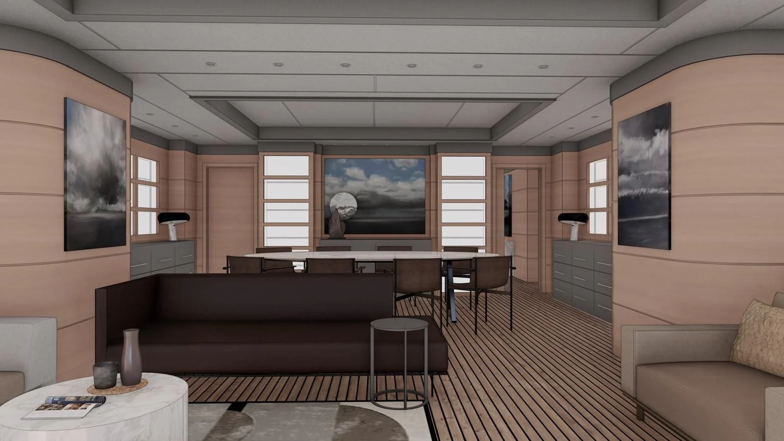 a living room with a couch and a tv aboard SOFIA 3 Yacht for Sale