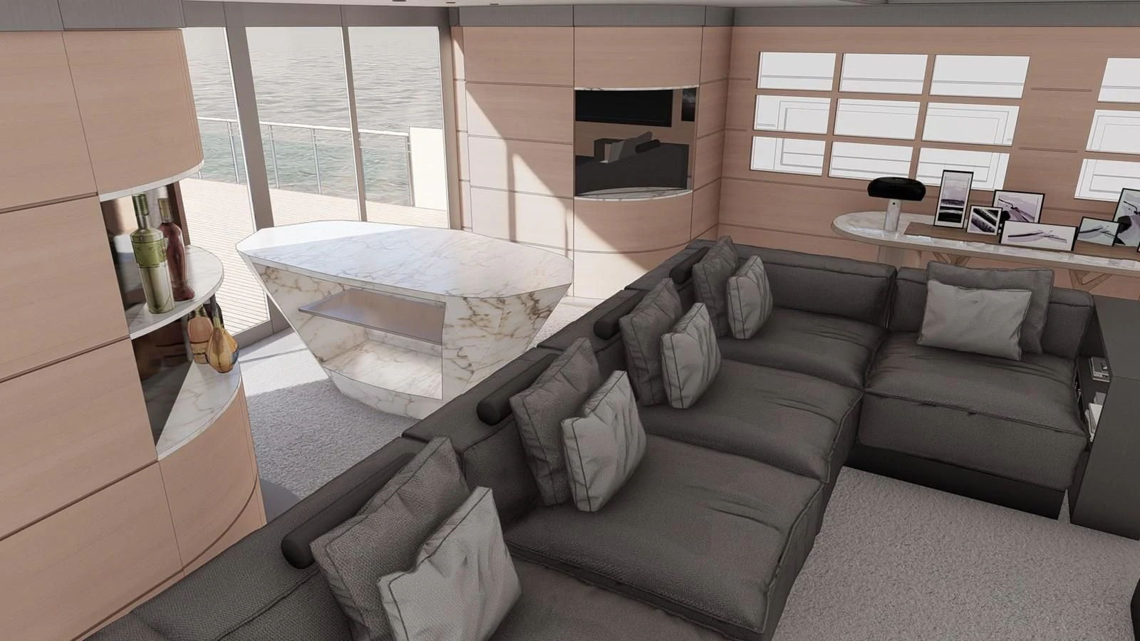 a large bed in a room aboard SOFIA 3 Yacht for Sale