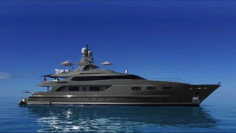 a large ship in the water aboard SOFIA 3 Yacht for Sale
