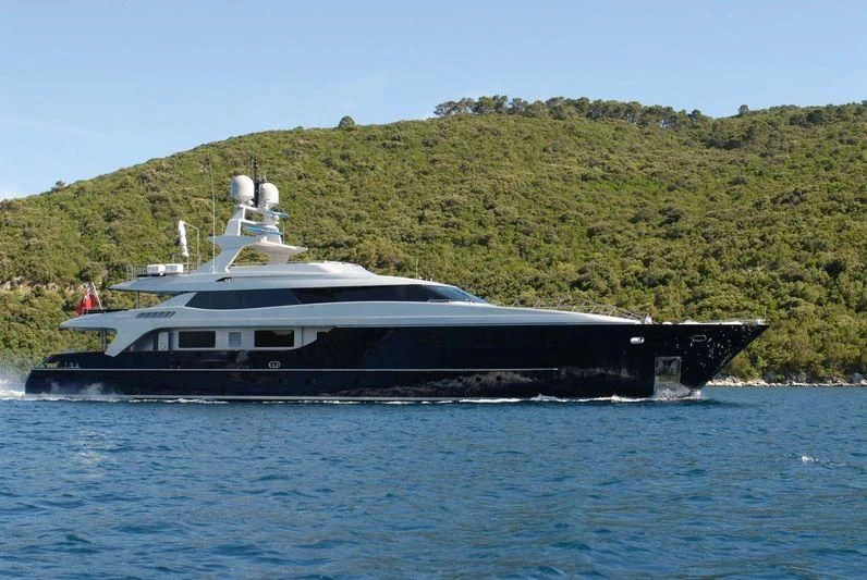a large boat on the water aboard SOFIA 3 Yacht for Sale