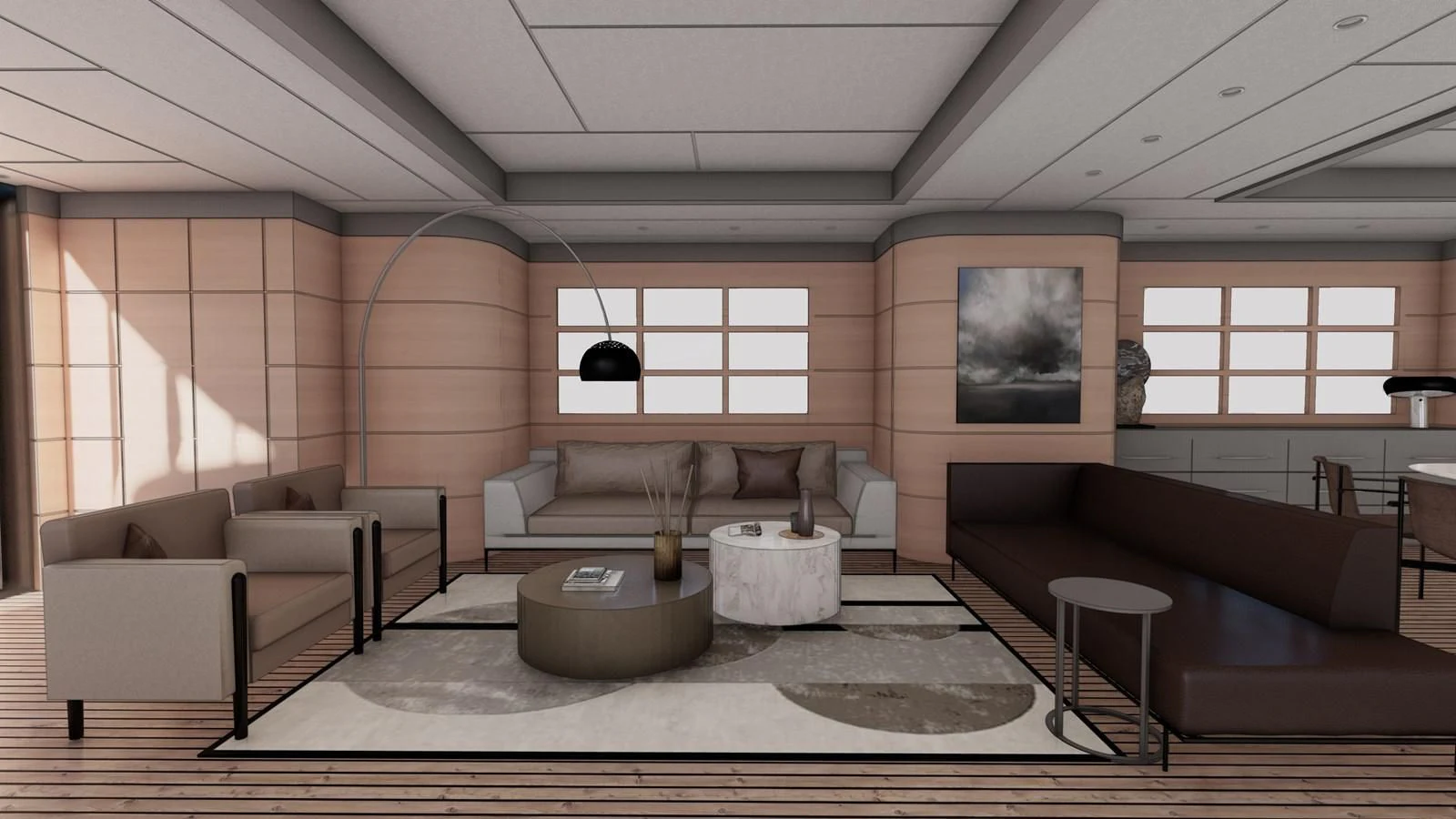 a living room with a couch and a table aboard SOFIA 3 Yacht for Sale