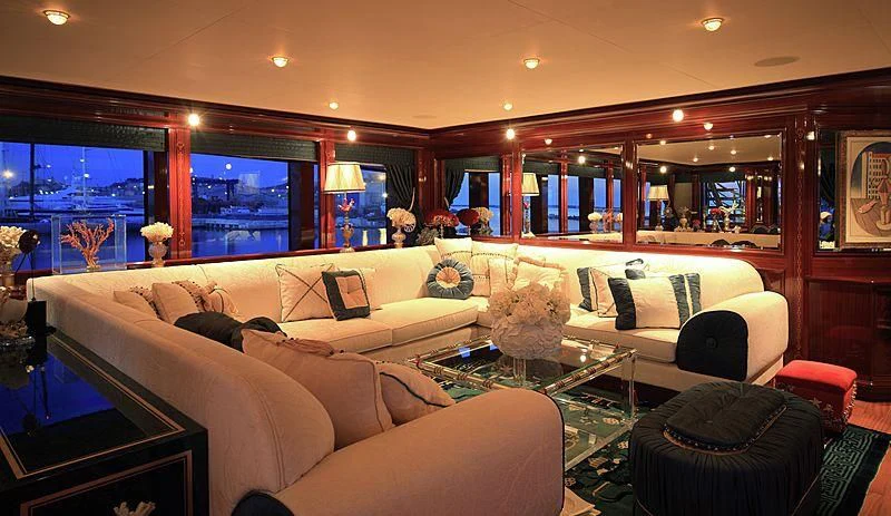 a living room with a large window aboard BEOL Yacht for Sale