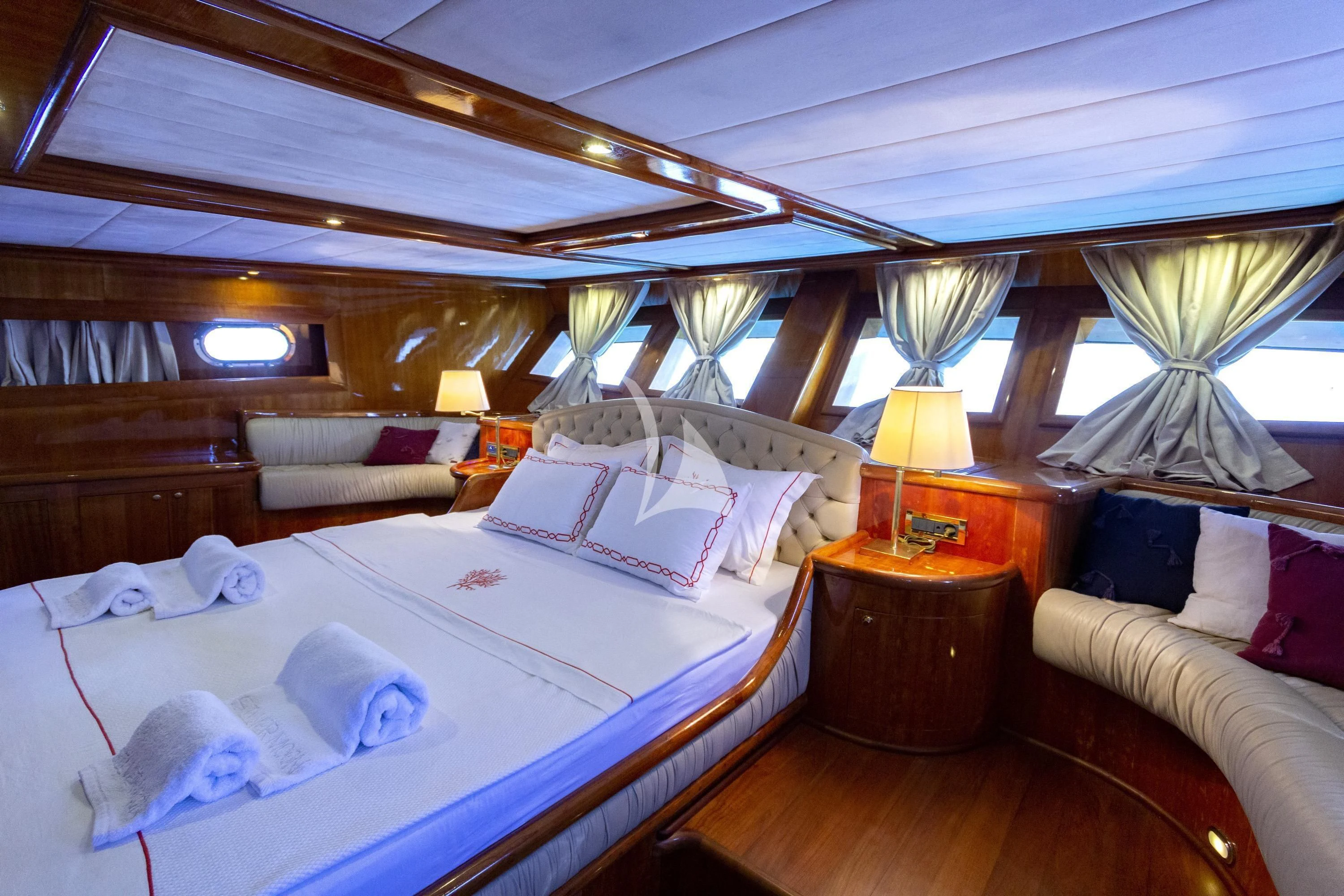 a room with two beds aboard SILVER MOON Yacht for Sale