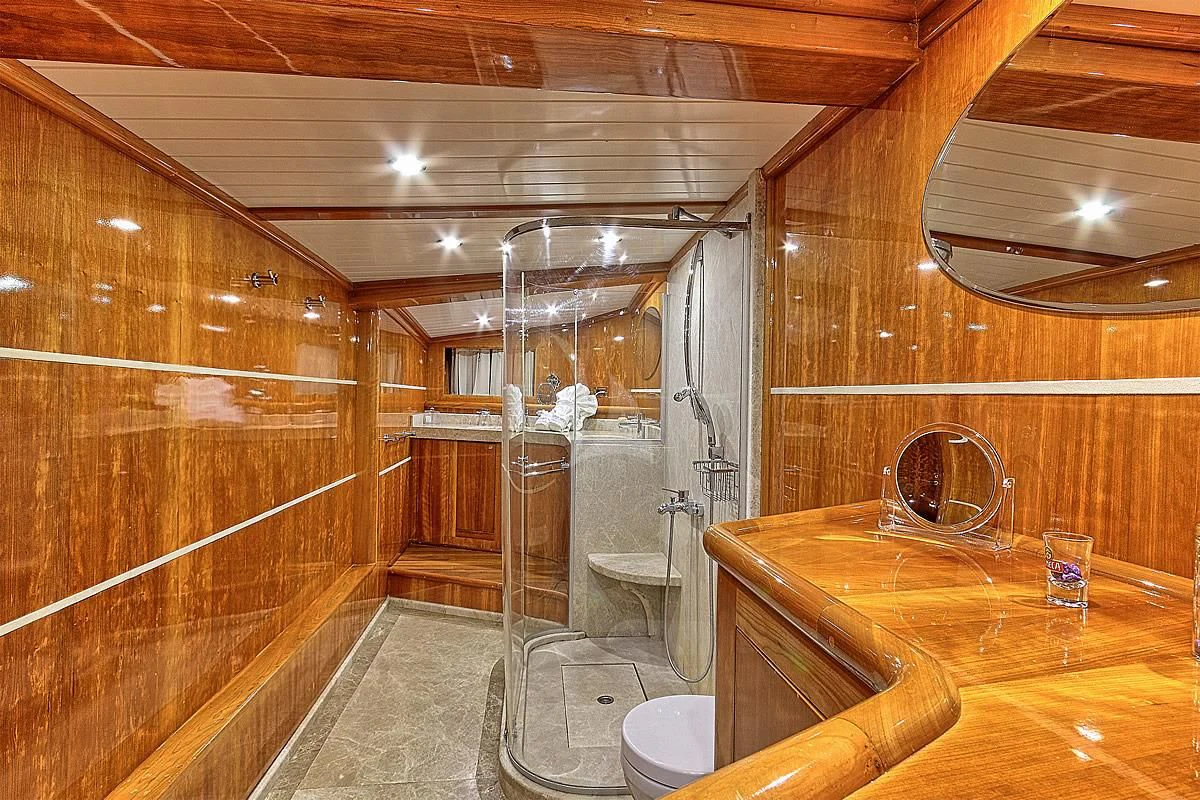 a bathroom with a large shower aboard SILVER MOON Yacht for Sale