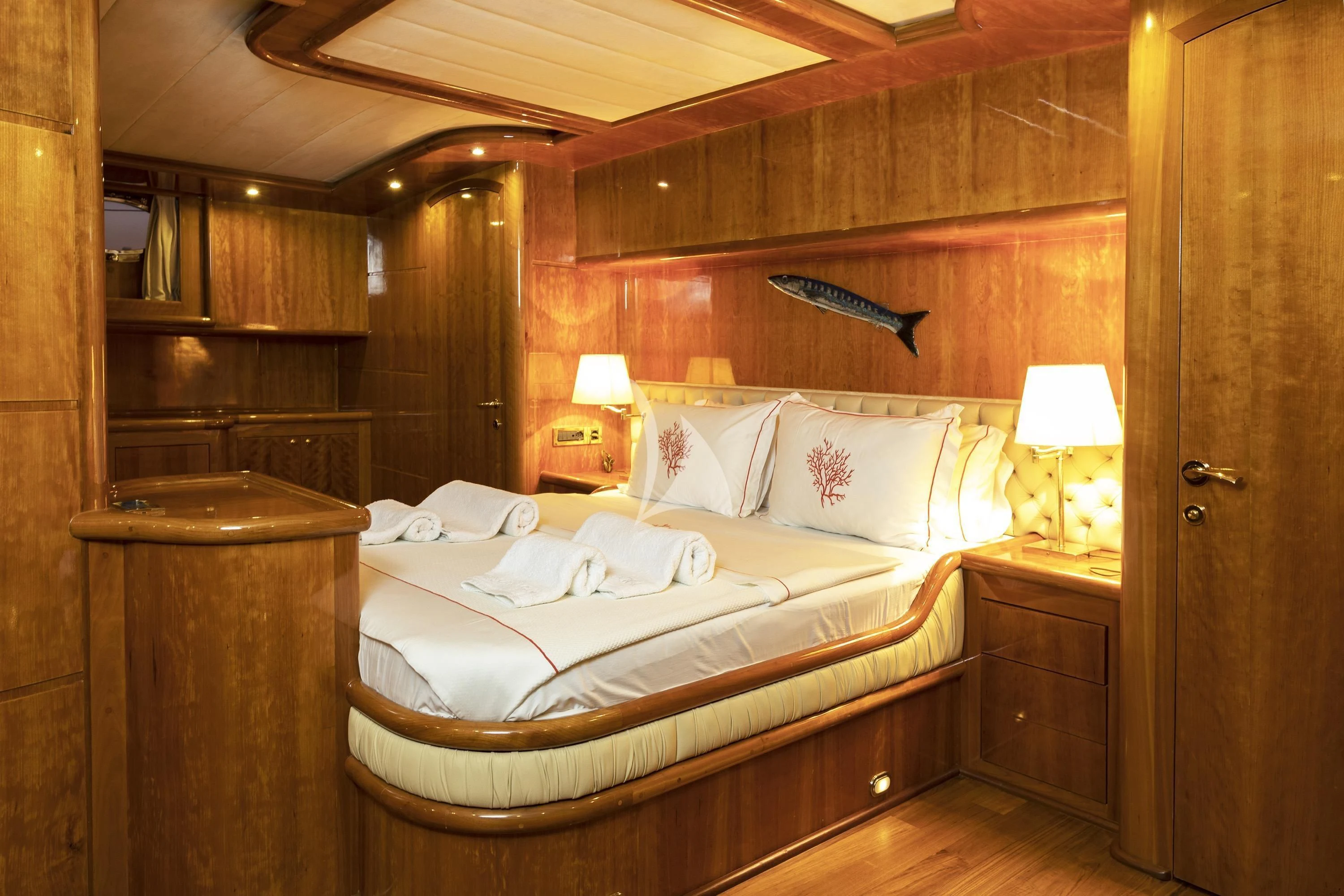 a room with a couple of beds aboard SILVER MOON Yacht for Sale