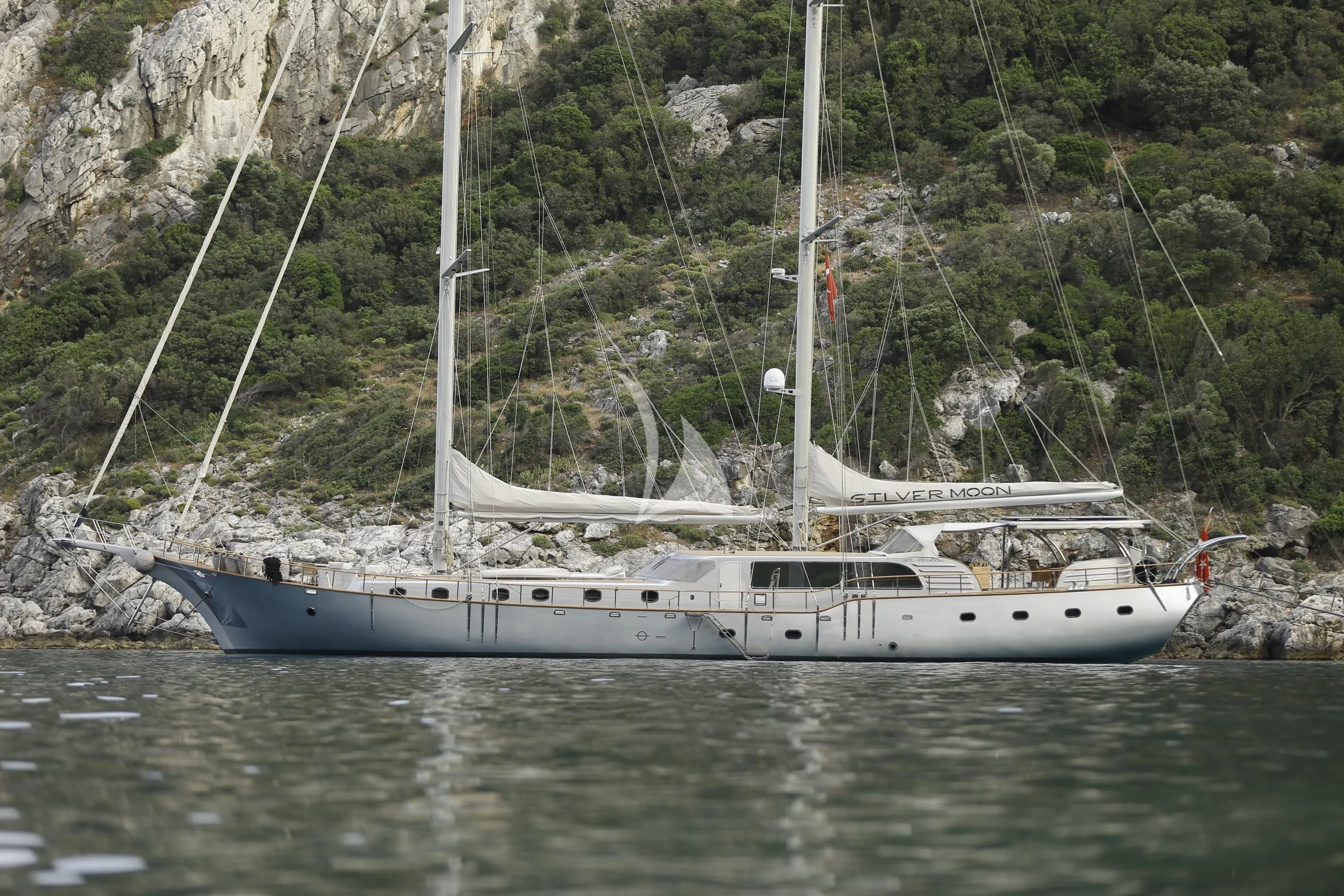 a boat on the water aboard SILVER MOON Yacht for Sale