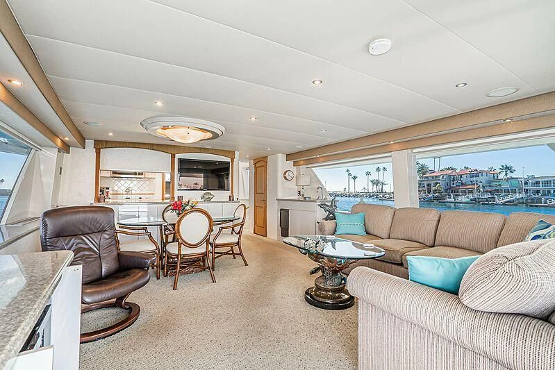 a living room with a large window aboard ECHOES Yacht for Sale