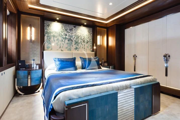 a bed in a room aboard JULIA Yacht for Sale