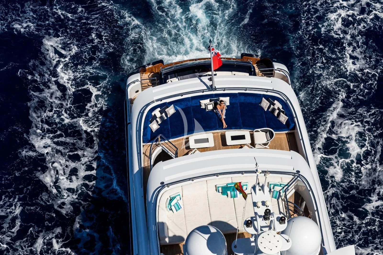a person in a white car aboard JULIA Yacht for Sale